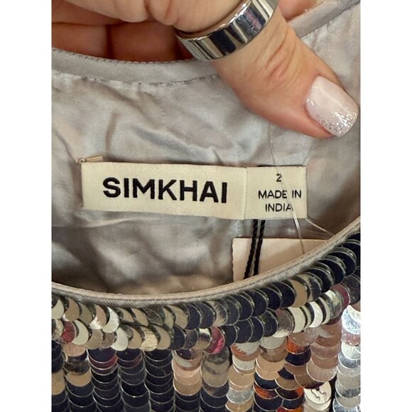 SIMKHAI Ayala Gown Silver Sequin Fringe Dress NWT  - Size 2 - Picture 9 of 14